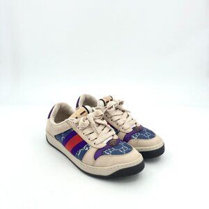 Gucci Screener Patchwork GG Logo Casual Sneakers 36 Purple Red Beige Leather & C